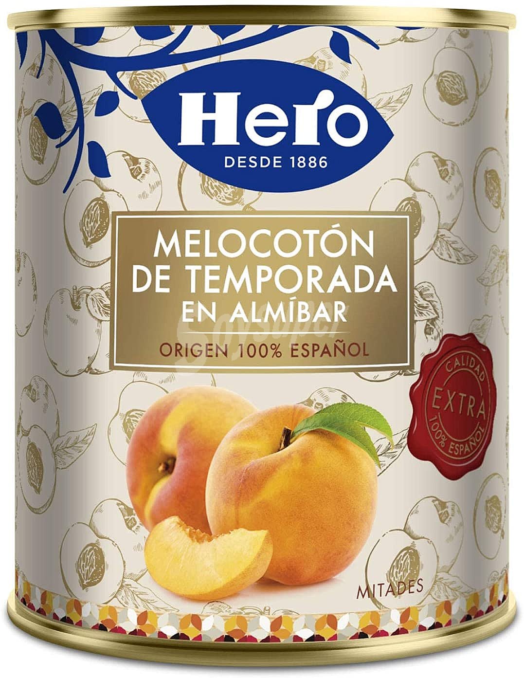 Melocotón de temporada en almíbar, mitades