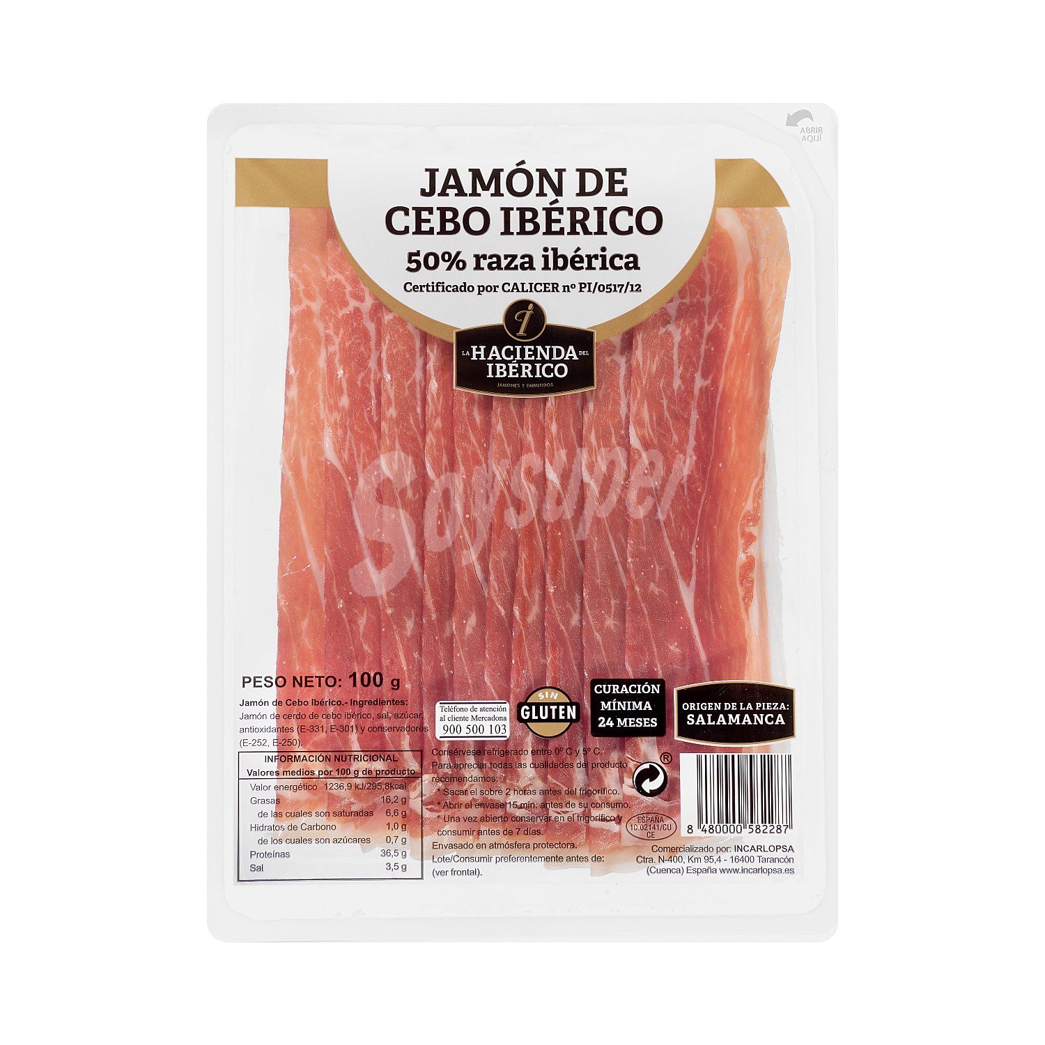 Jamón curado ibérico sin gluten en lonchas