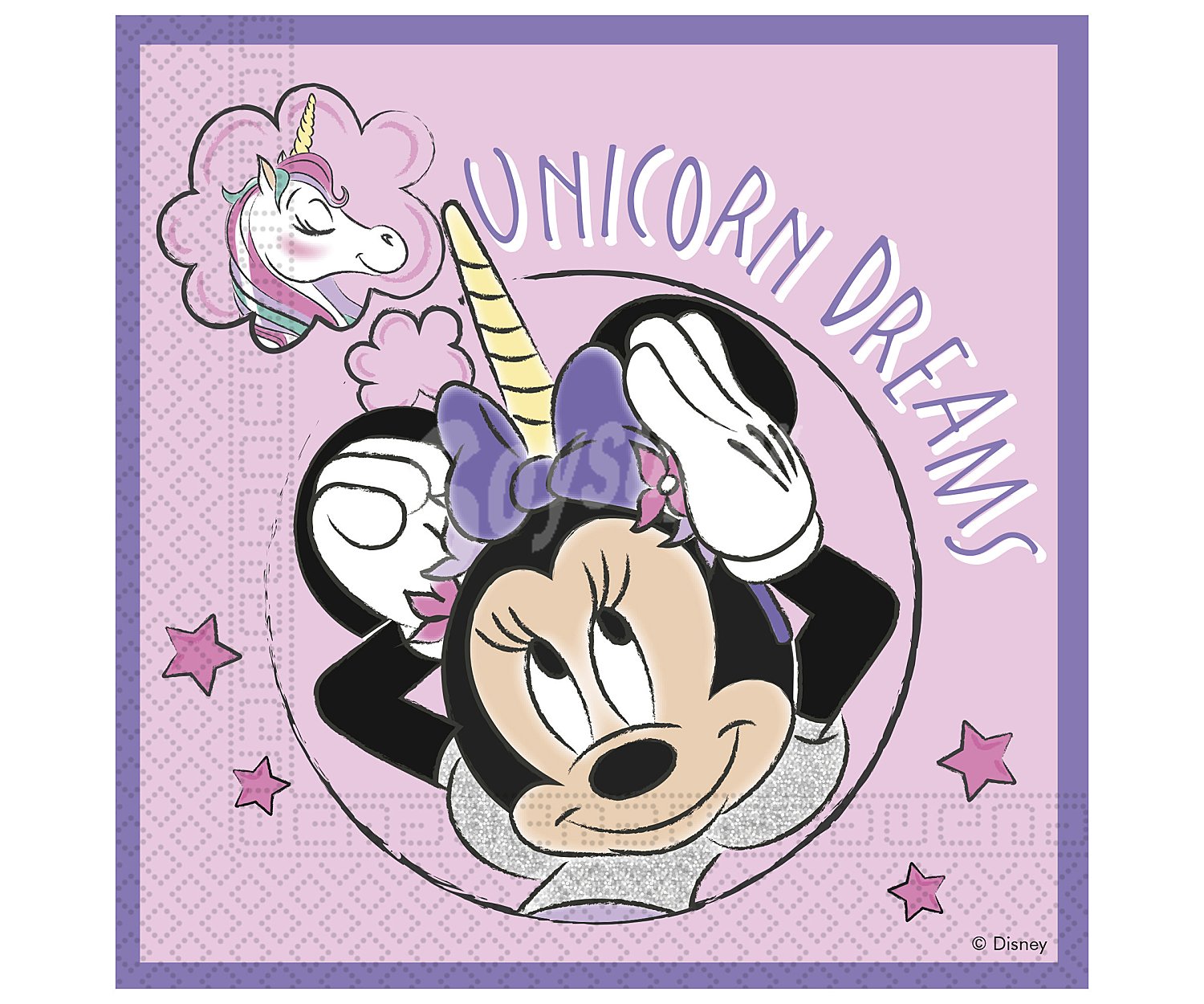 Servilletas diseño Minnie Unicornio en tonos morados, 3 capas, 33x33cm., , disney