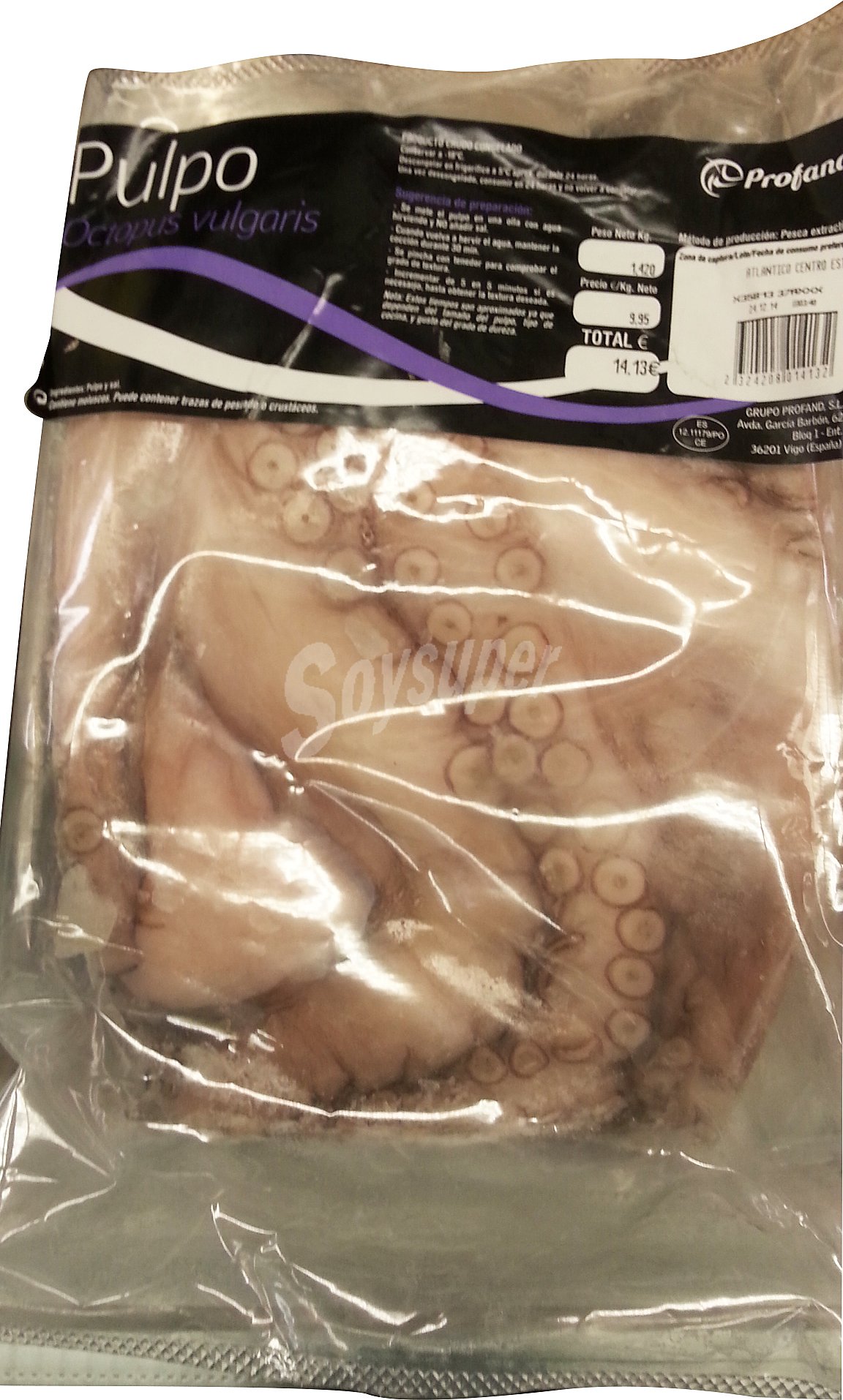 Pulpo refrigerado crudo grande entero