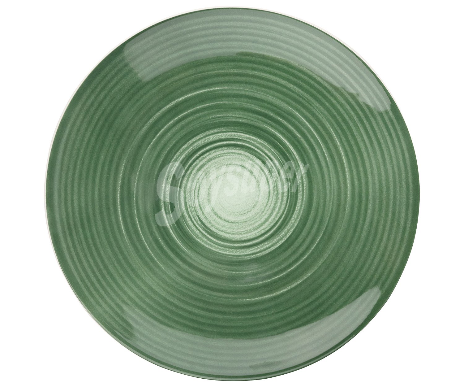 Plato de postre de loza color verde diseño espiral, 19cm. bergner.