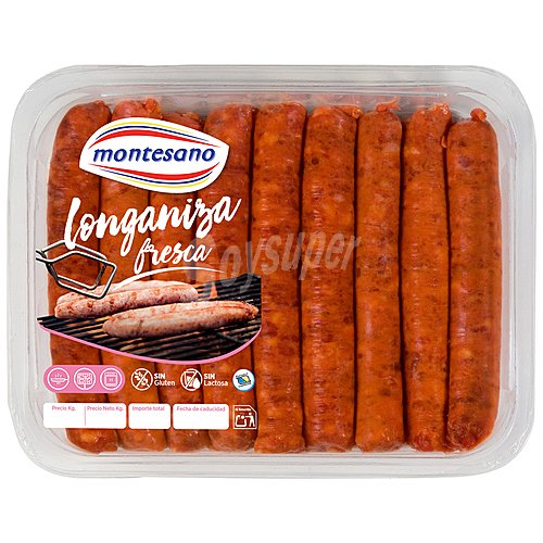 Longaniza roja fresca, elaborada en Canarias, sin gluten ni lactosa montensano 355 g.