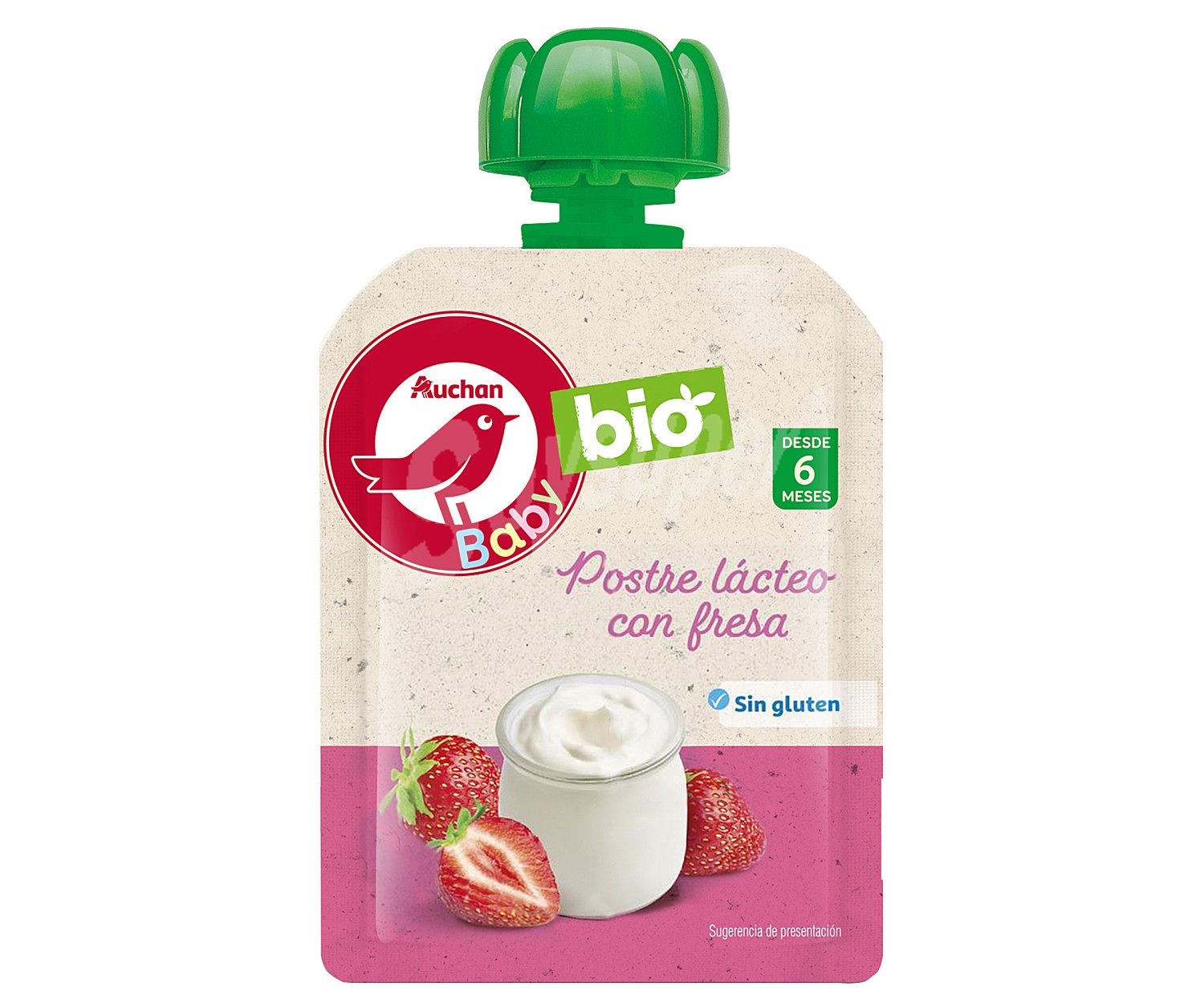 Bolsita de postre lácteo ecológico con fresa, a partir de 6 meses