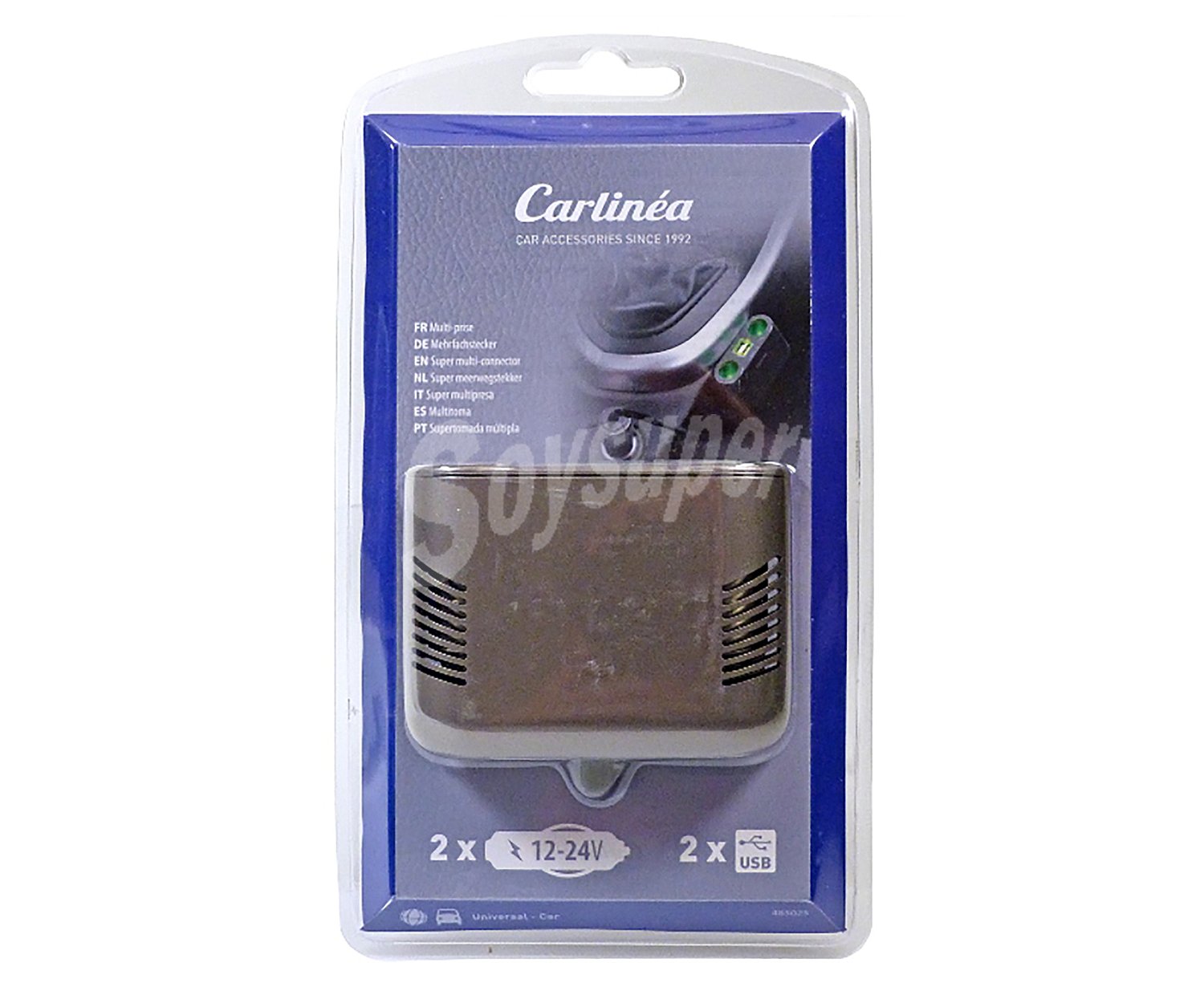 Ladrón para toma de 12V con dos entradas de 12V y 2 USB, CARLINE.