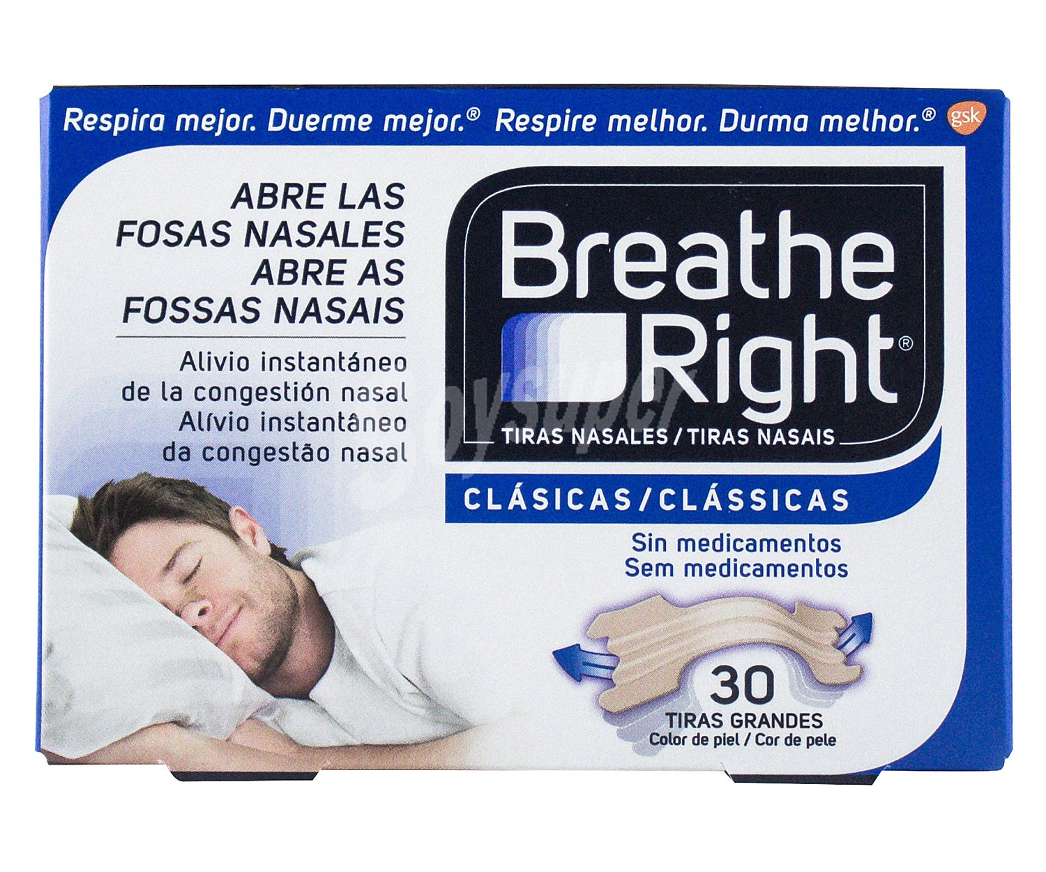 Breathe right Tiras de tamaño grande y color piel, que facilitan la apertura de las fosas nasales breathe right