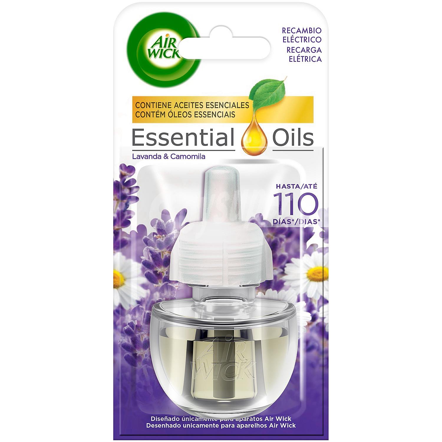 Ambientador eléctrico fragancia lavanda y camomila Essential Oils recambio Air Wick