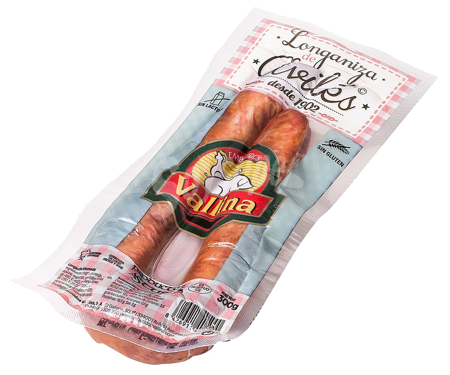 Longaniza Avilés, elaborado sin gluten ni lactosa y envasada al vacio