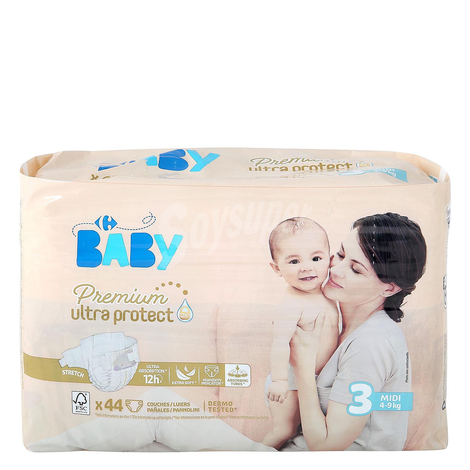 Pañales premium ultra protect Carrefour Baby T3 (4kg.-9kg.) ultra-protect