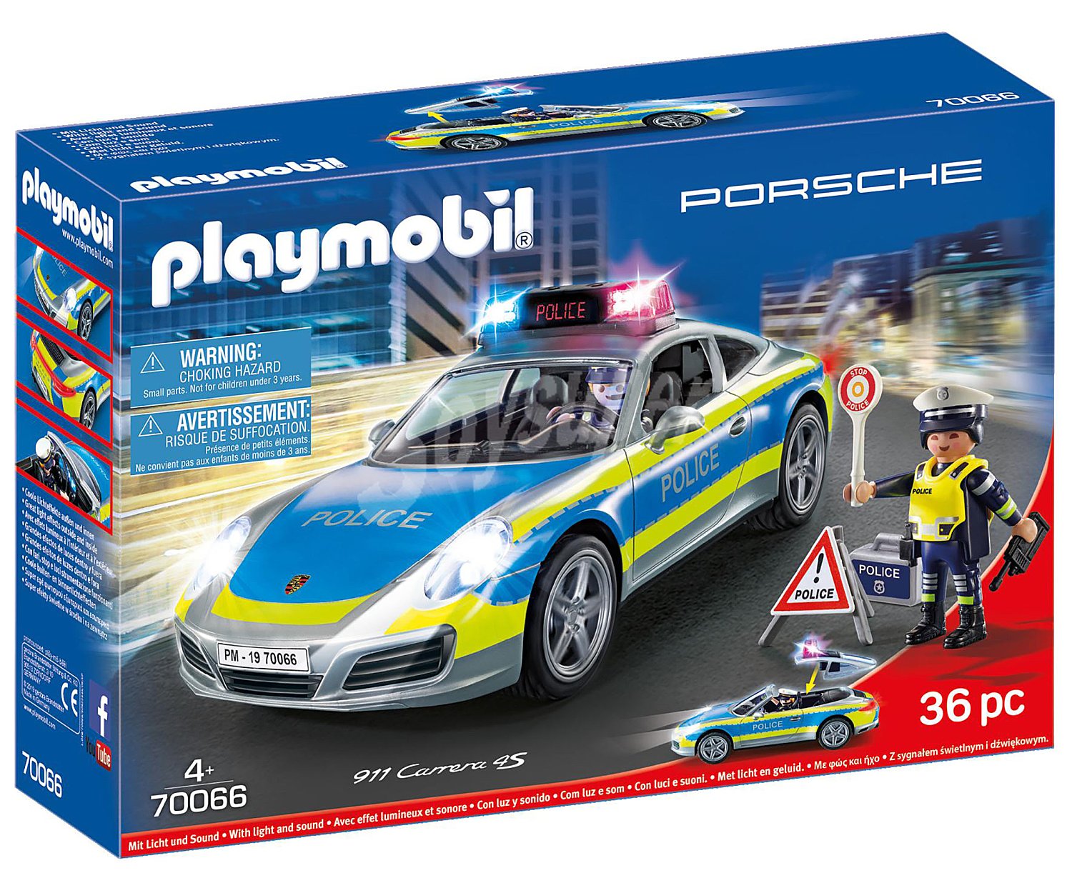 Conjunto de juego Porsche 911 Carrera 4S Policía, con accesorios y 2 figuras incluidas, 70066 Porsche playmobil 70066 Carrera 4S Policía