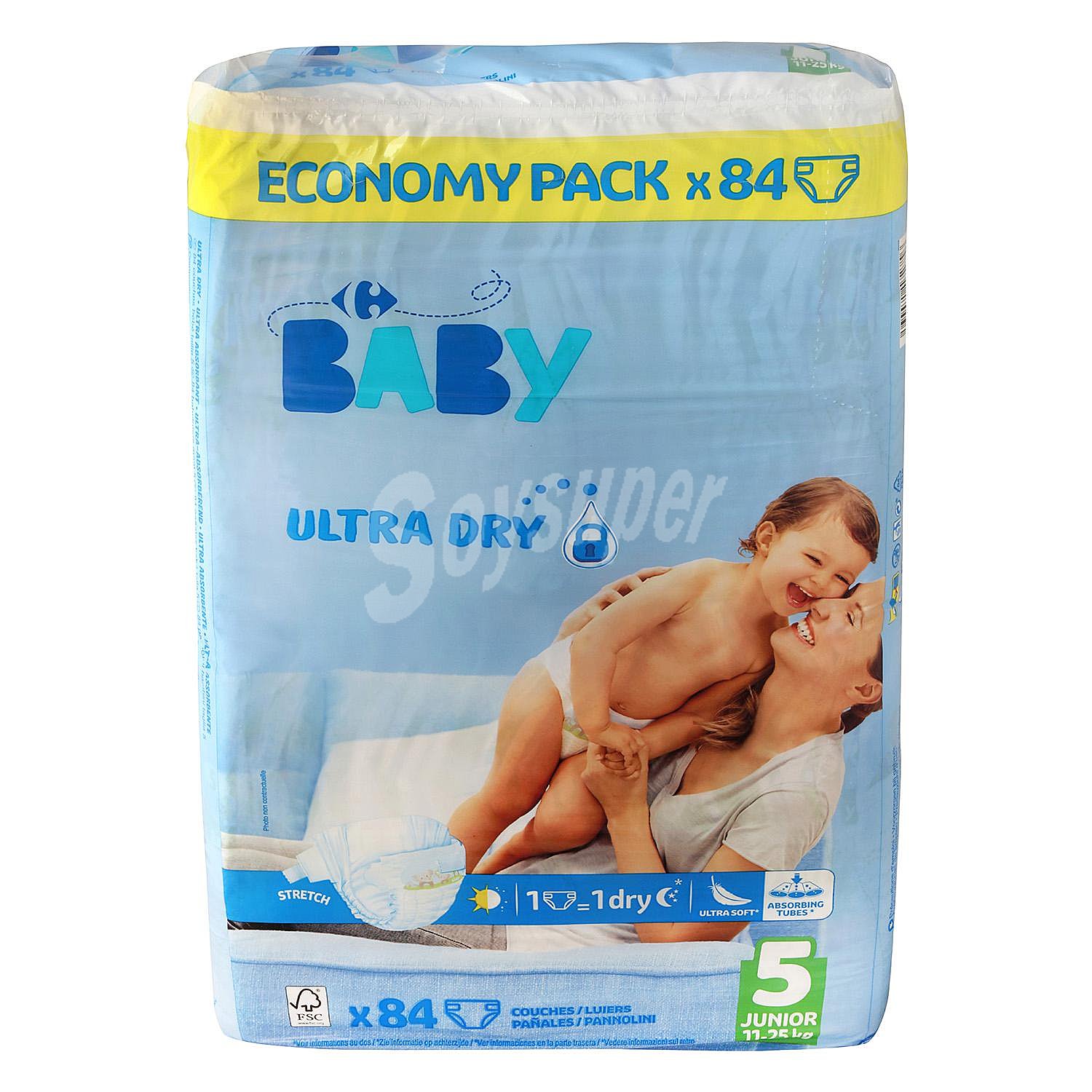 Pañales ultra dry Carrefour Baby T5 (11kg.-25kg.) ultra-dry