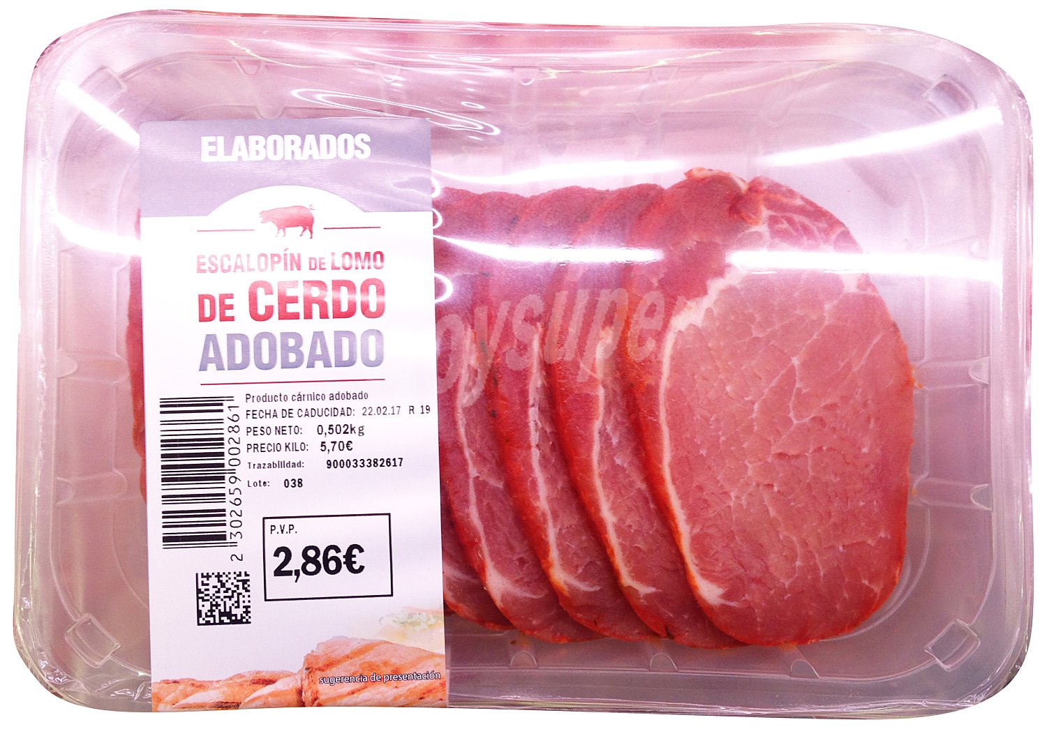 Cerdo lomo adobado filetes fresco