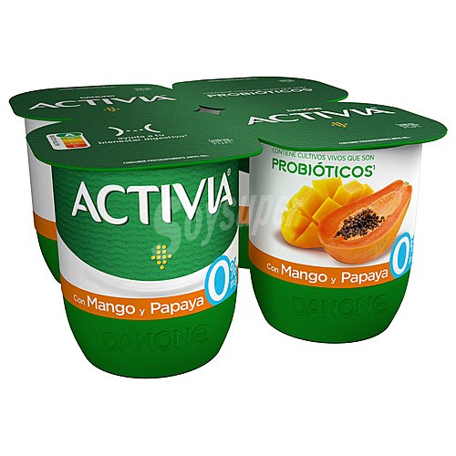 Activia Bífidus desnatado (0% materia grasa) con trocitos de mango y papaya activia 0% de Danone