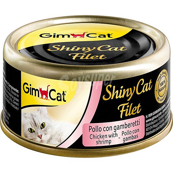 Shiny CAT filet alimento húmedo para gatos filetes de pollo y gambas