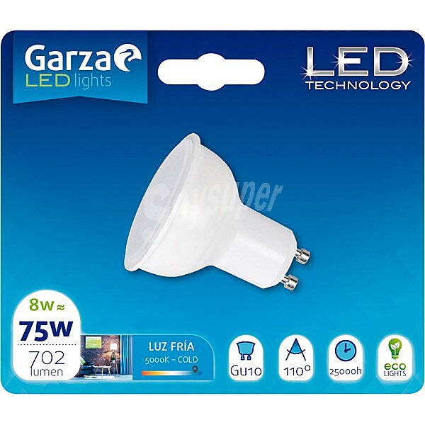 Bombilla Led 8W (75W) luz fría casquillo GU10