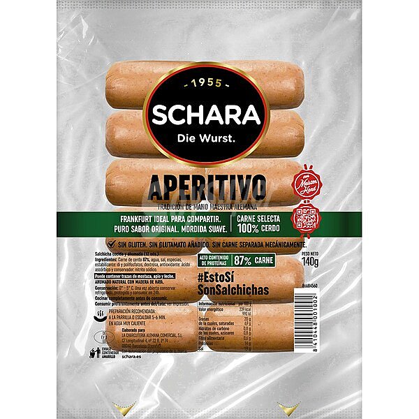 Salchichas Frankfurt cocidas y ahumadas de cerdo sin tripa natural especial aperitivo sin gluten sin lactosa 12 piezas