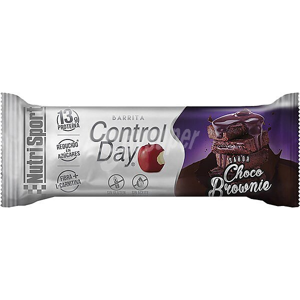 Control Day barrita con sabor a brownie de chocolate con proteínas, fibra Y l-carnitina sin gluten y sin aceite de palma