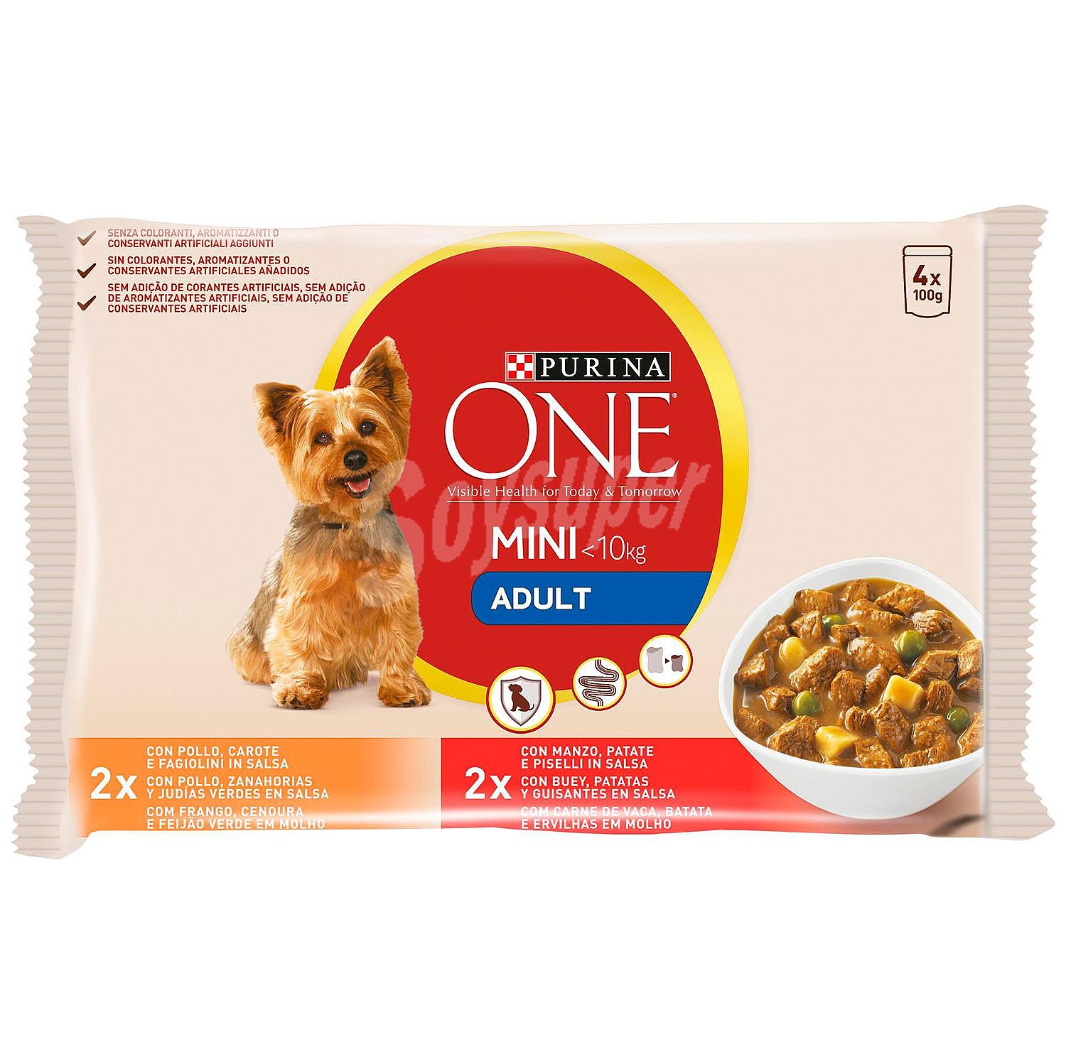 Comida húmeda de pollo y buey para perro adulto Mini