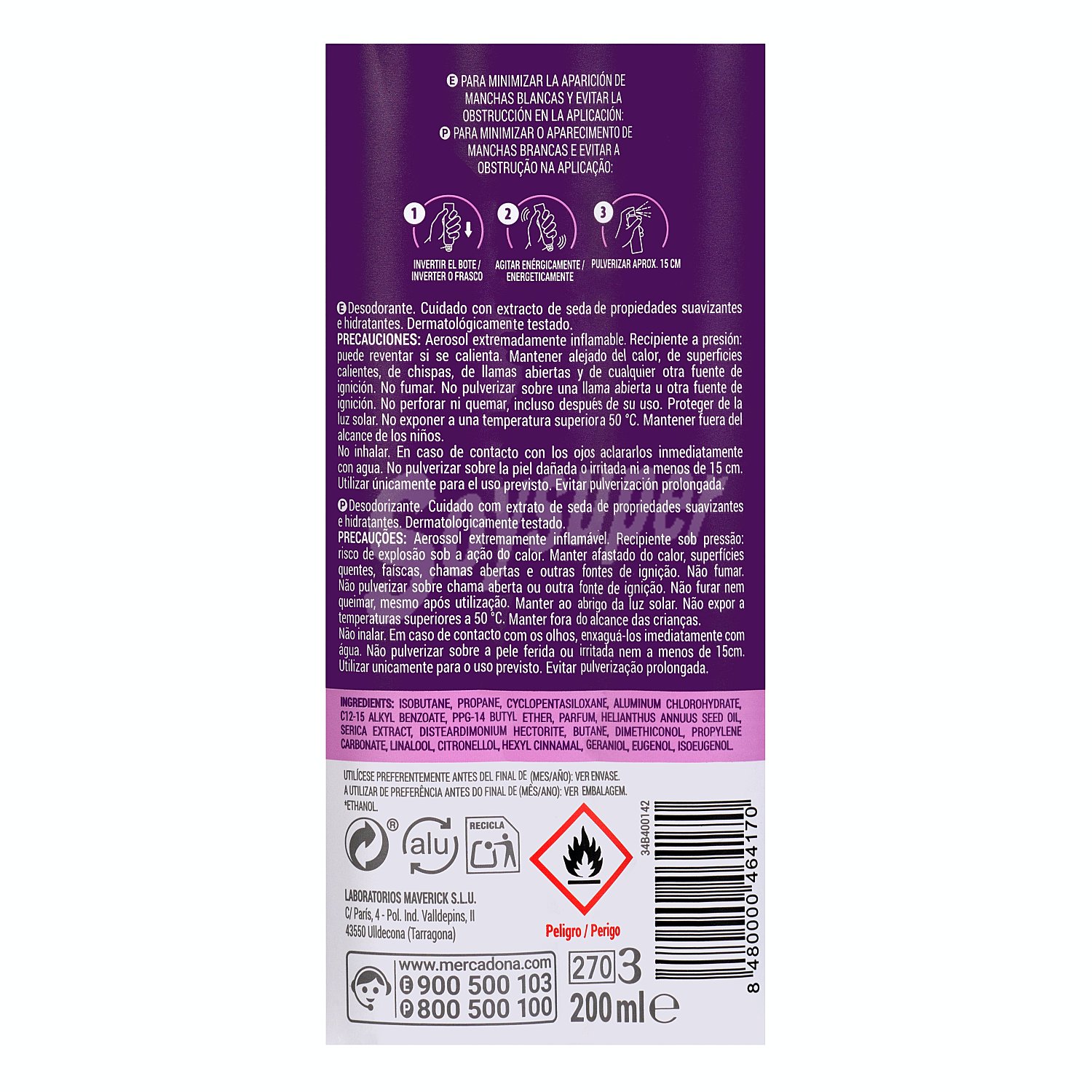 Desodorante spray suavidad cuidado seda (morado)