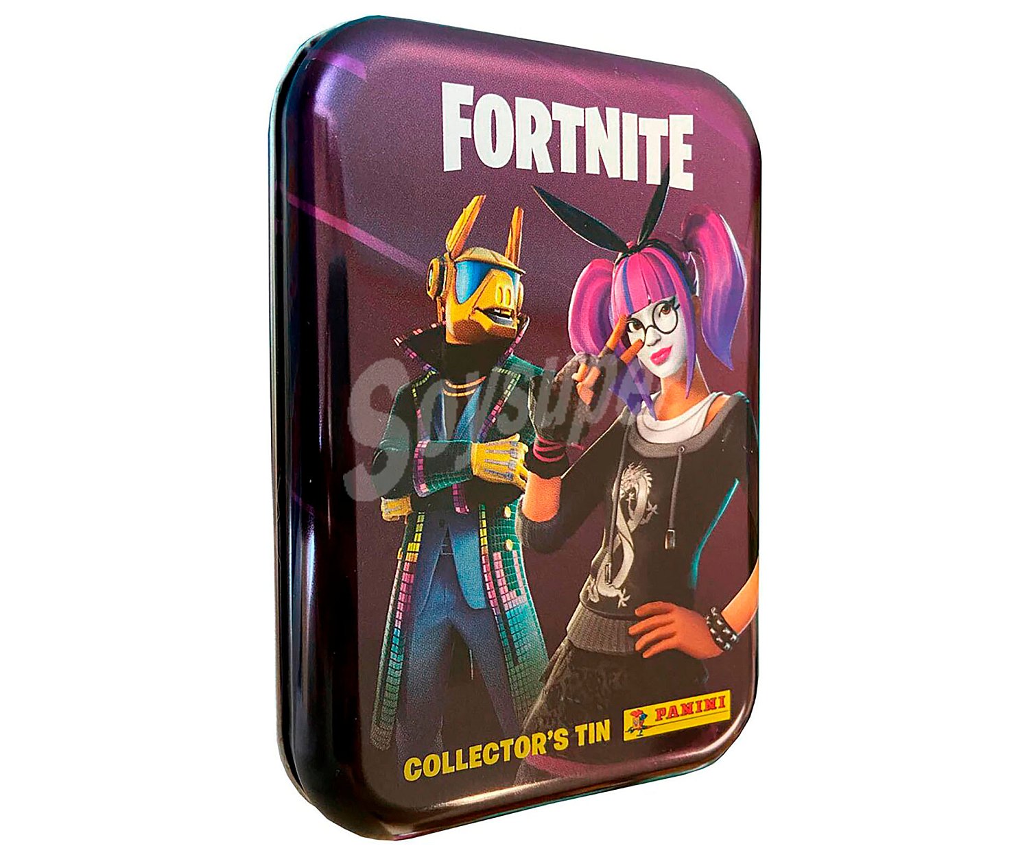 Caja metálica con 50 cromos fortnite panini.