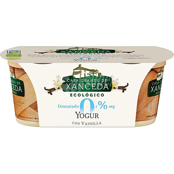 Yogur con vainilla desnatado 0,3 m.g. sin gluten ecológico