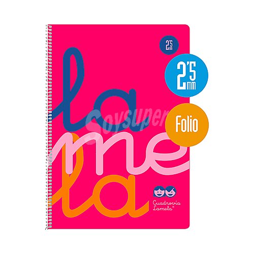 Cuaderno A4 de cuadrovía de 2,5mm y 80 hojas. Material polipropileno en color fucsia. editorial lamela