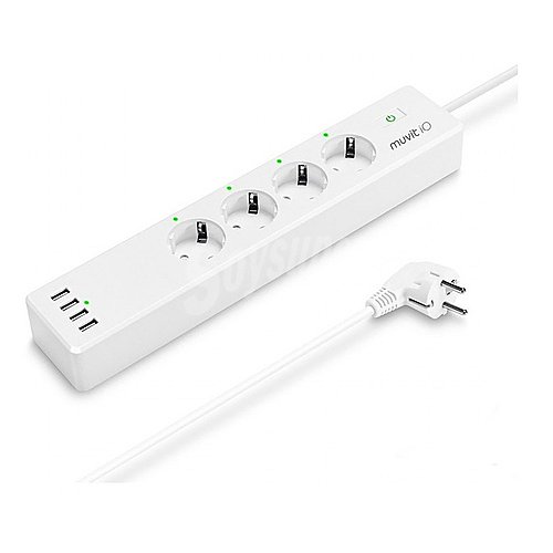 Regleta inteligente Wifi muvit iO, 4 tomas de corriente, 4 puertos usb, control desde APP