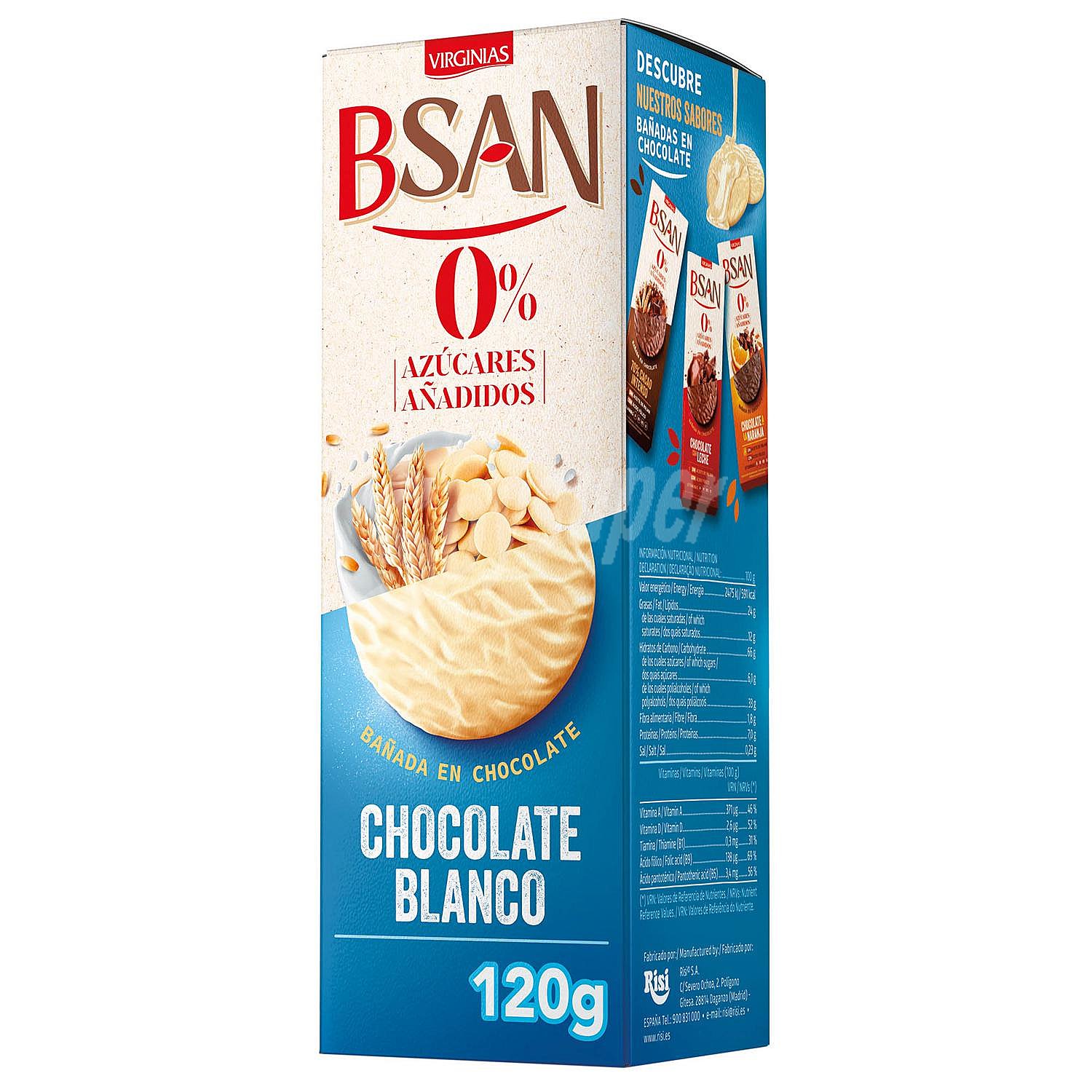 B-san galletas integrales con chocolate blanco sin azúcar