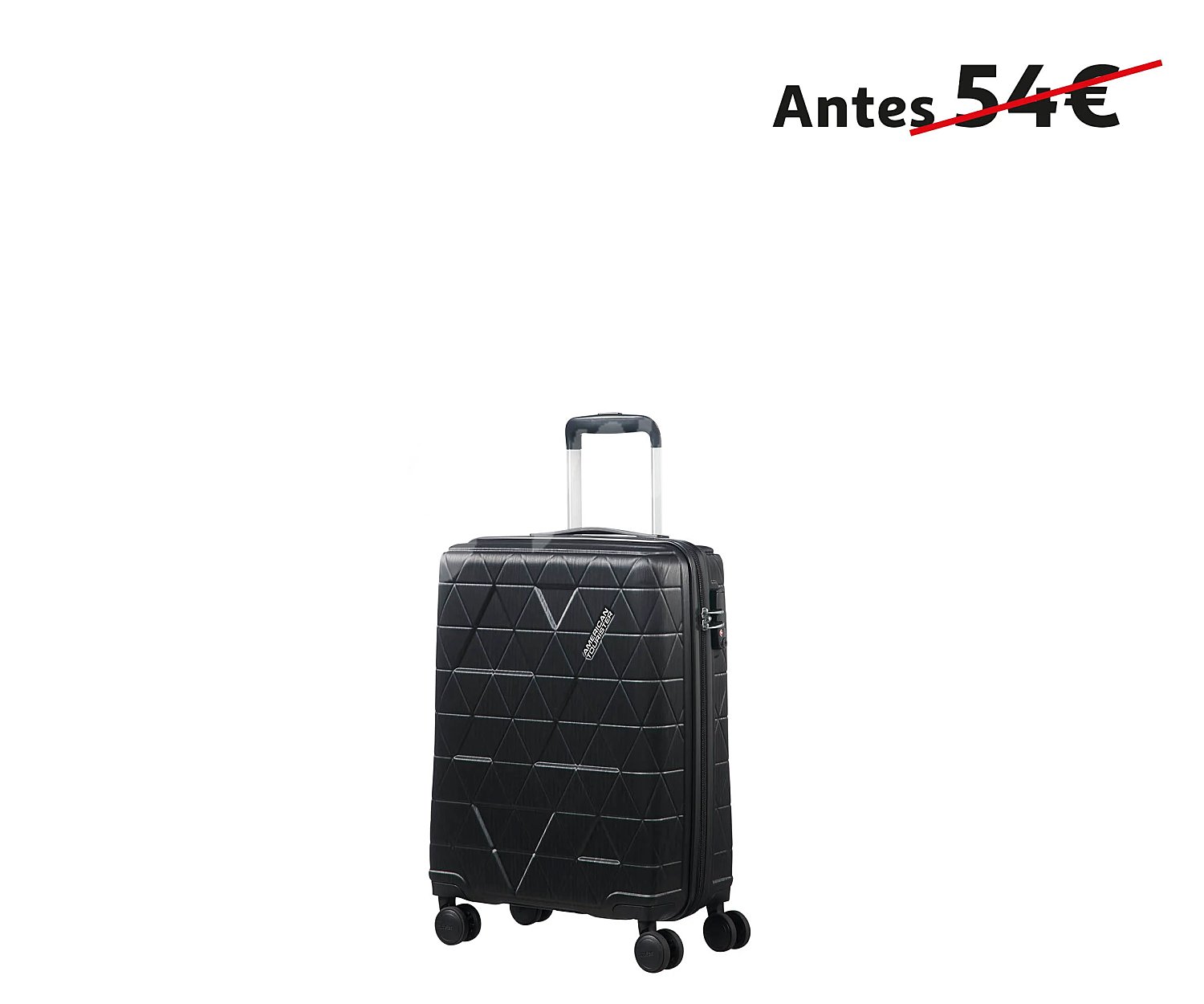 Maleta rígida de cabina 50 centímetros, 8 ruedas abs, ultra resistente de color negro tourister triangolo