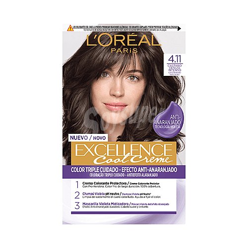 L´oréal paris Tinte de pelo permanente tono 4.11 Castaño ceniza intenso l´oréal paris Excellence cool creme