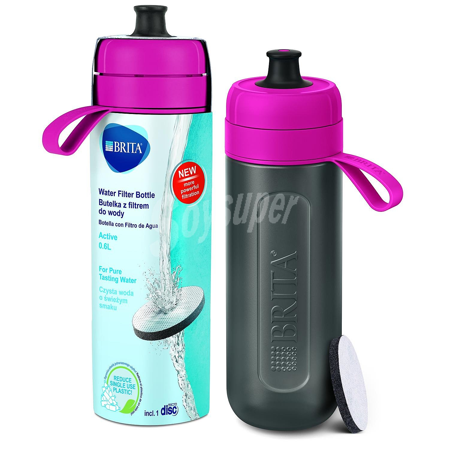 Botella de Agua Filtrante con Filtro microdisc Active -rosa