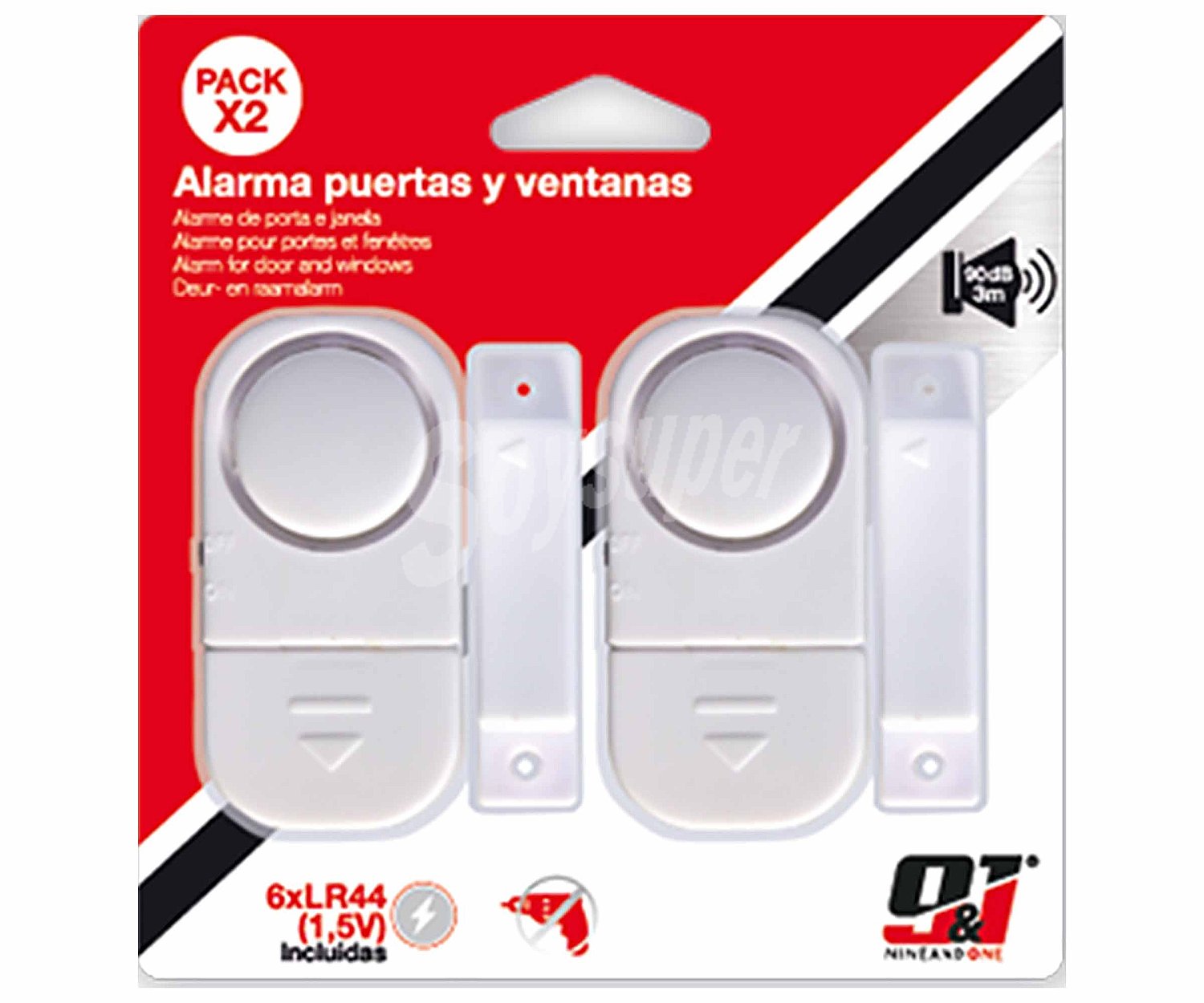 Alarma de puertas y ventanas pack 2 (pilas incl. 6xlr44), nine&one.