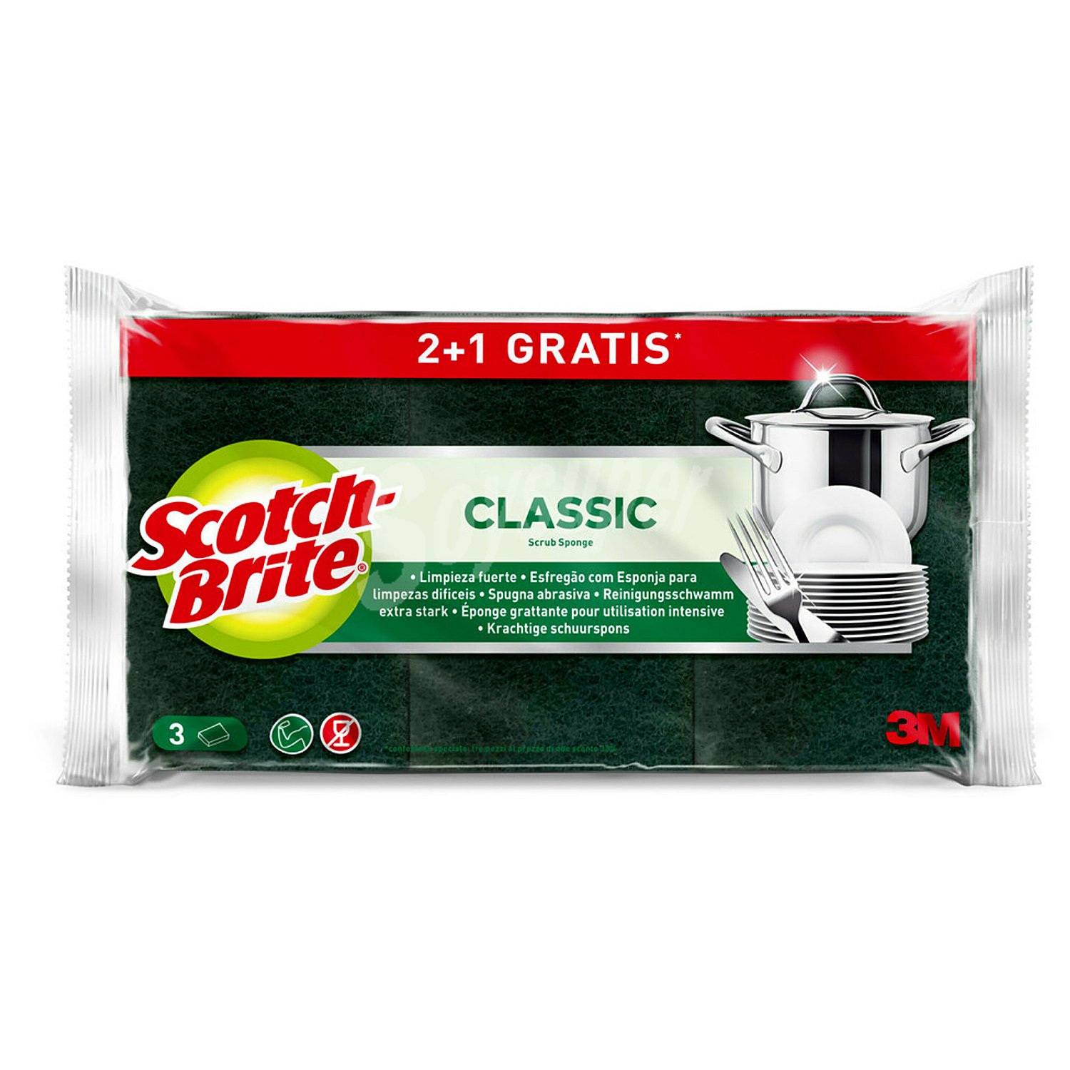 Estropajo de fibra verde con esponja scotch brite