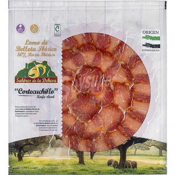 Lomo de bellota ibérico 50% raza ibérica en lonchas sin gluten sin lactosa