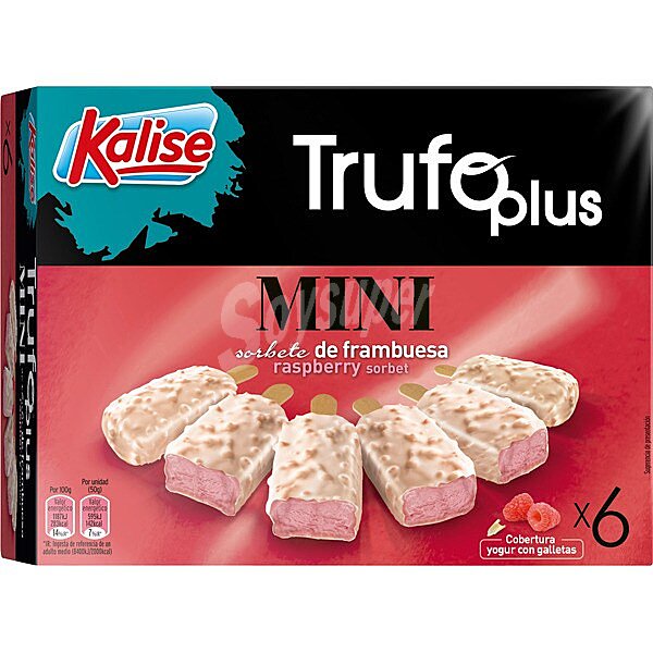 Trufo Plus Mini helado de sorbete de frambuesa cubierto de yogur con galletas 6 unidades sin gluten