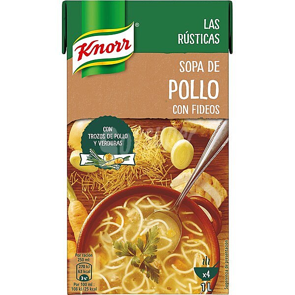 Sopa de pollo con fideos