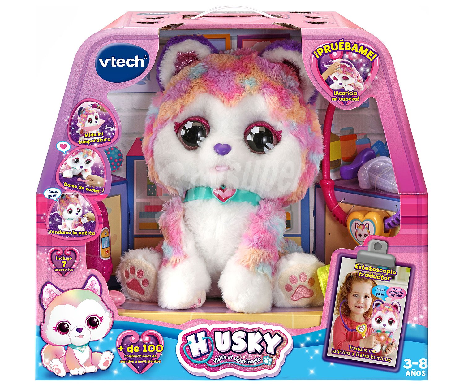 Peluche interactivo cachorrita Husky Visita el veterinario con accesorios, vtech.