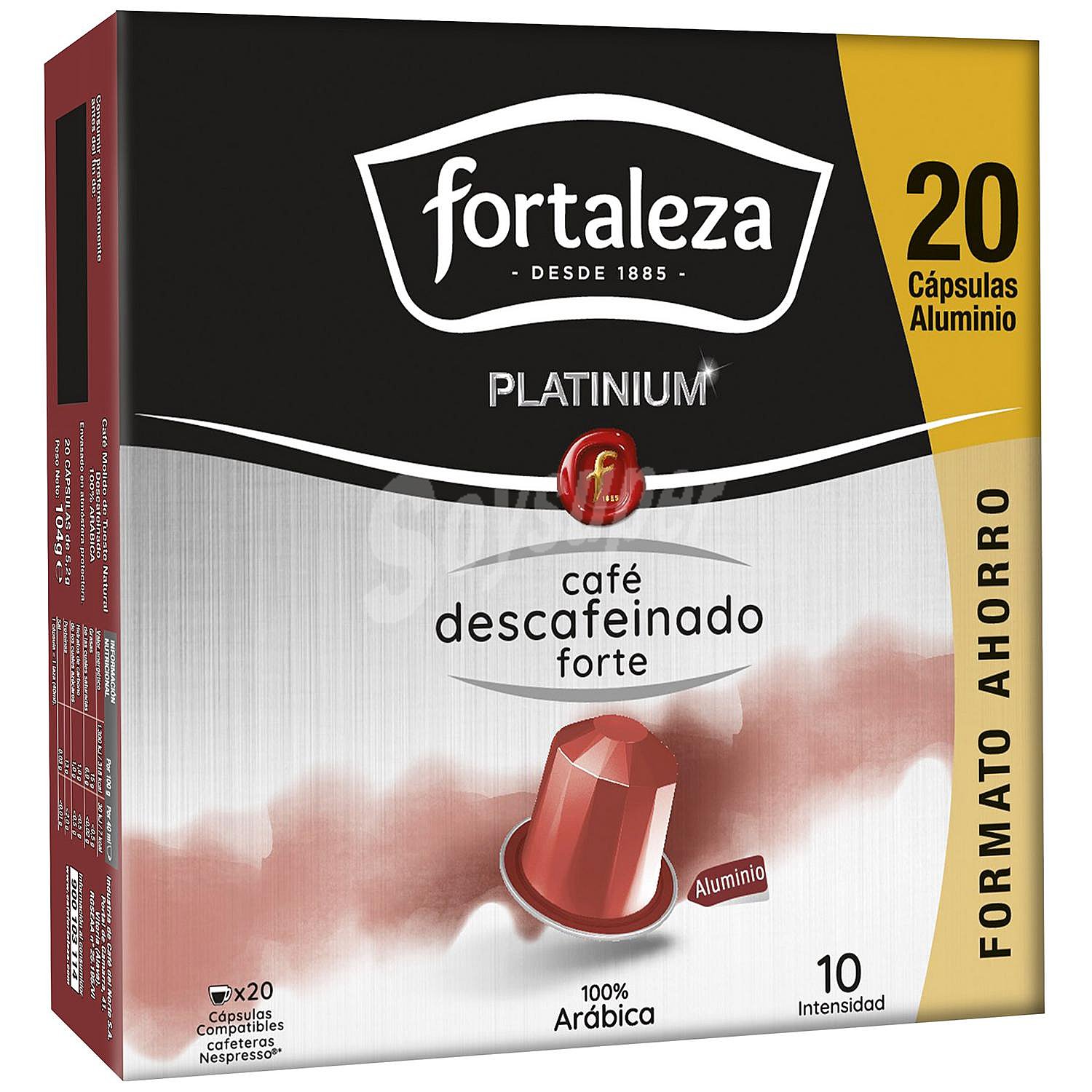 Café descafeinado forte en cápsulas Platinium Fortaleza compatible con Nespresso