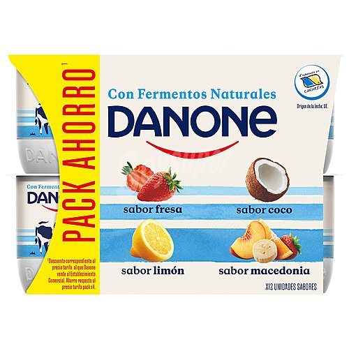 Danone Yogures con sabores variados (3 de fresa, 3 de macedonia, 3 de limón y 3 de coco) danone