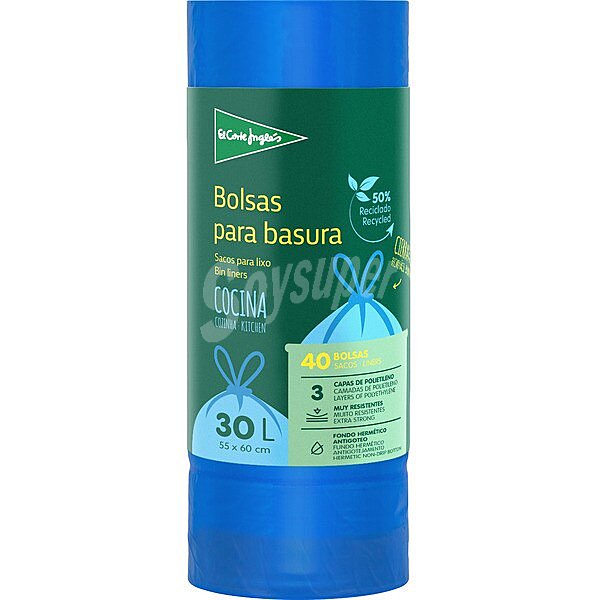 Bolsas de basura con autocierre azul 55x60 rollo 40 unidades