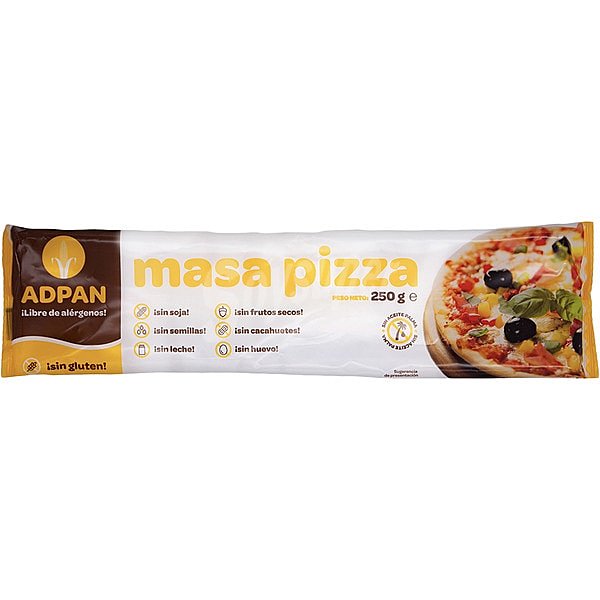 Masa para pizza sin gluten, sin huevo, sin leche y sin aceite de palma