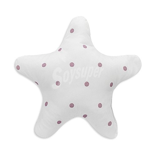 Cojín con forma de estrella, color blanco y rosa, pispas.