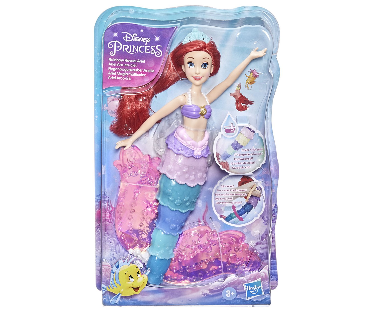 Muñeca Ariel magia multicolor, su cola cambia de color en el agua, princesas disney.