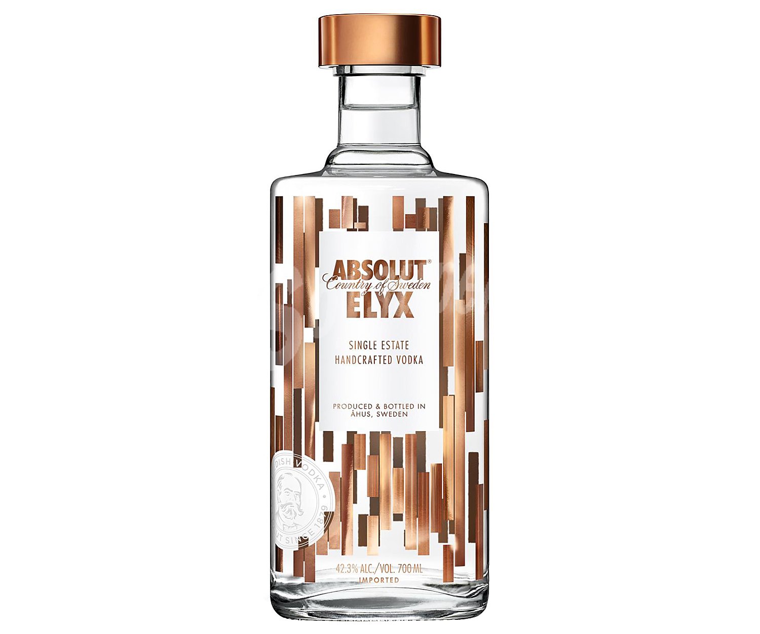 Vodka blanco hechoi a mano, elaborado y embotellado en Suecia elyx