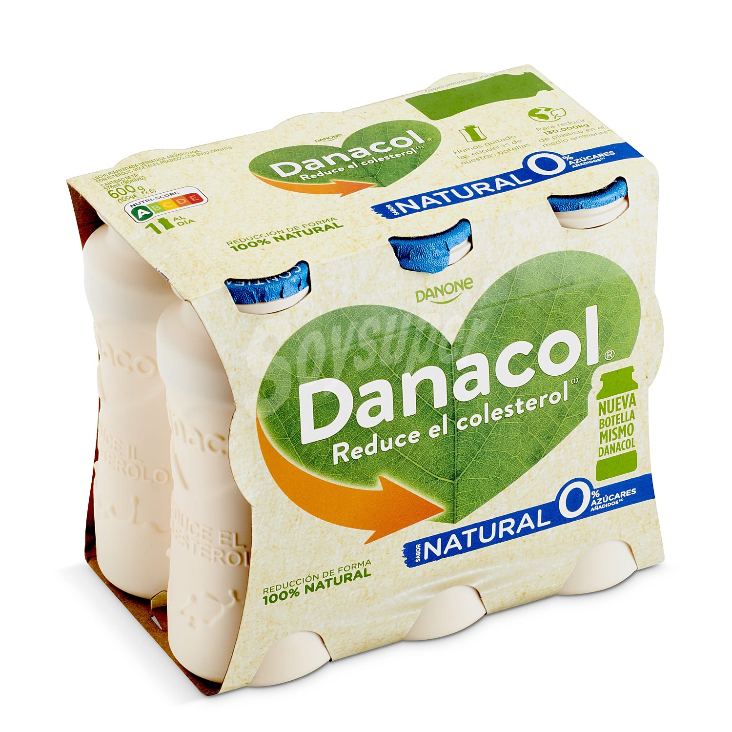 Leche fermentada desnatada con edulcorantes,esteroles vegetales añadidos y sabor natural danacol de Danone