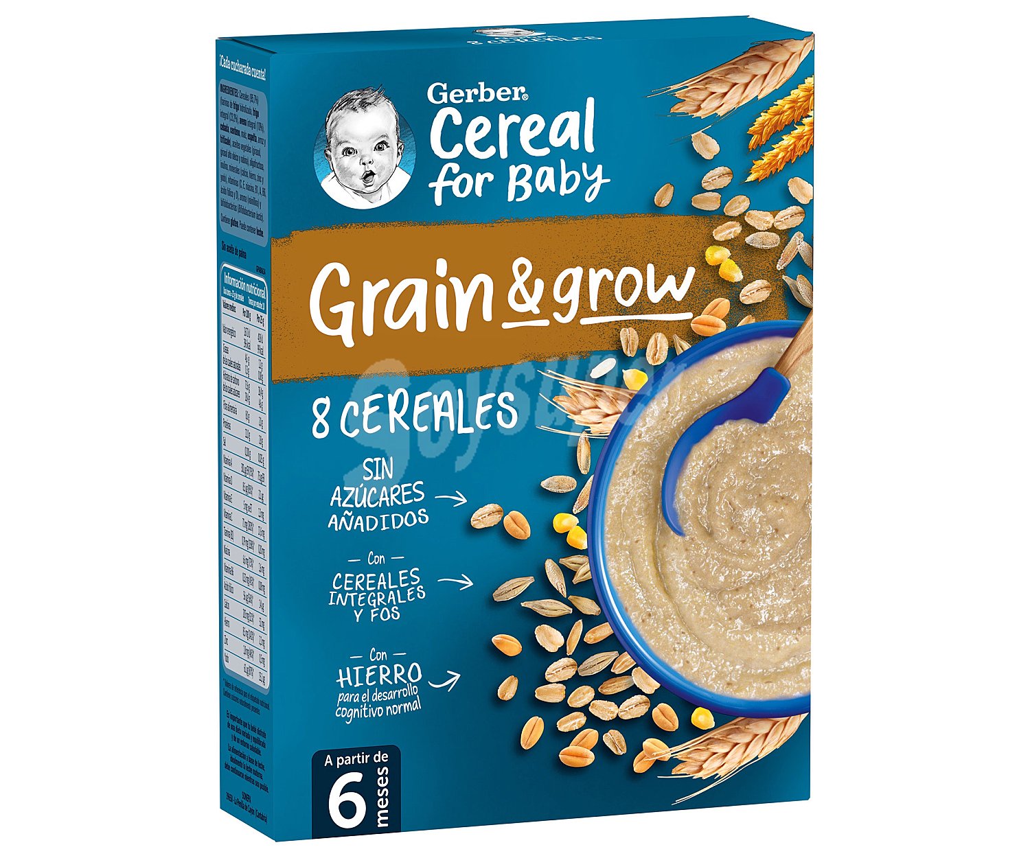 Papilla de 8 cereales integrales (trigo, avena, cebada, centeno, maíz, espelta, arroz y triticale), a partir de 6 meses