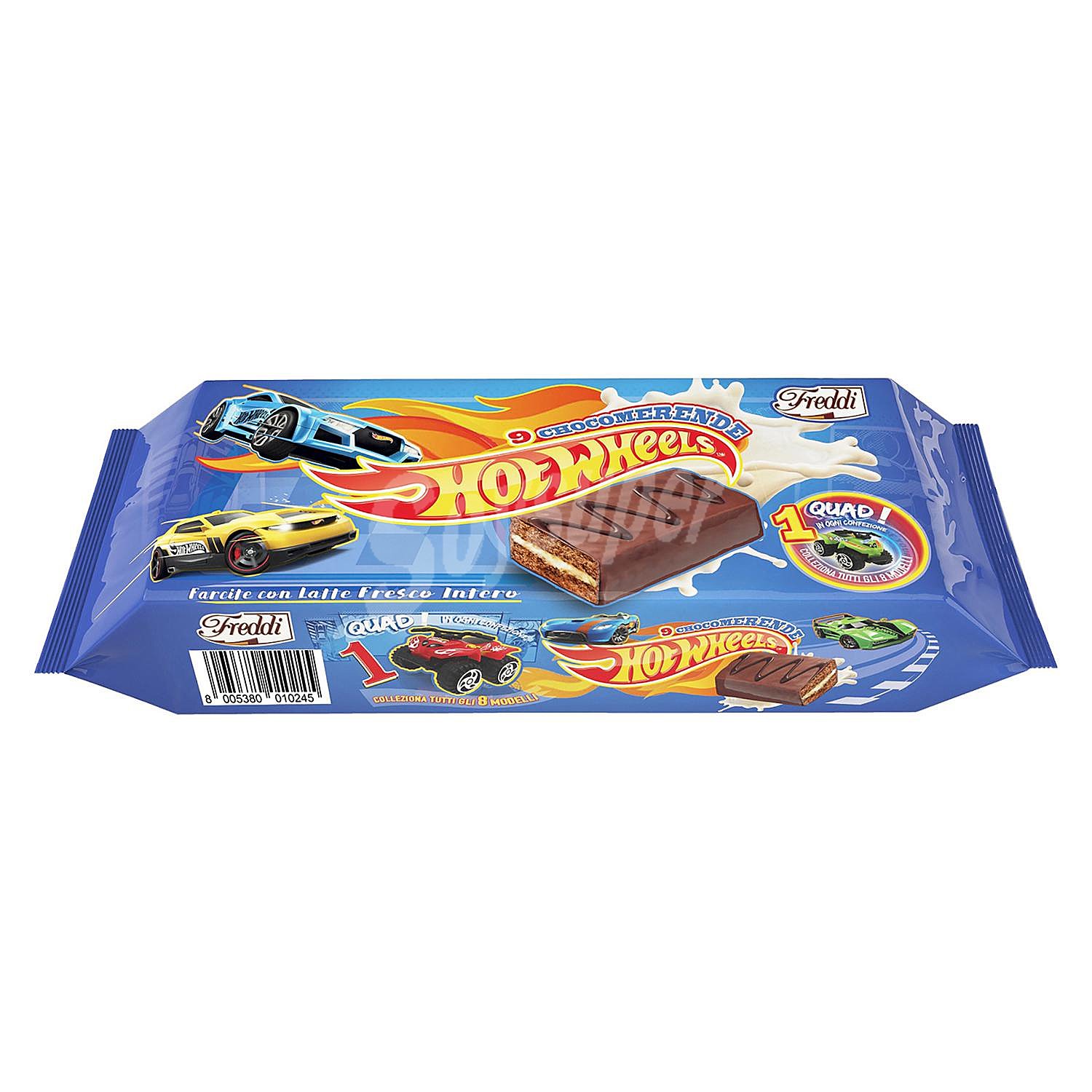 Bizcochos rellenos de leche fresca y recubiertos de cacao Hot Wheels Freddi