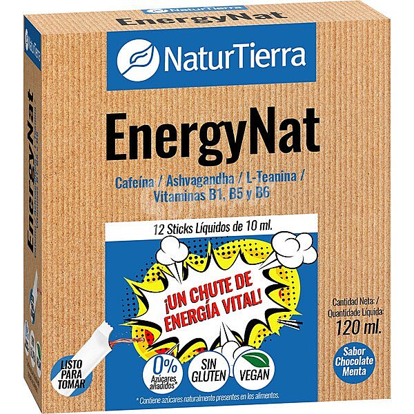 Energynat sabor chocolate y menta, sin gluten y 0% azúcares añadidos 12 sticks