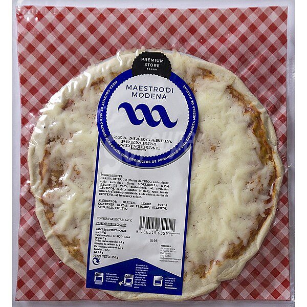 Margarita Premium individual pizza de mozzarella y tomate modena