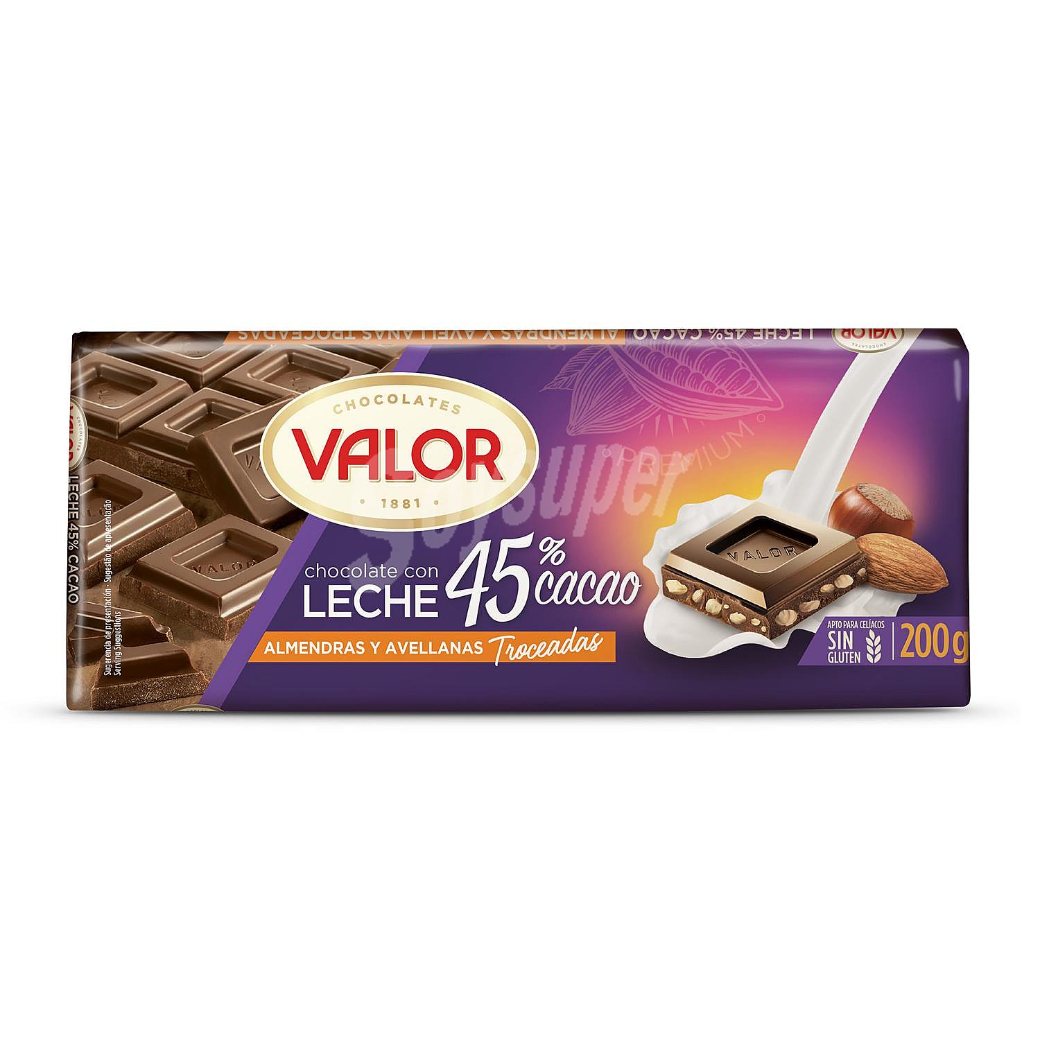 Chocolate con leche con almendras y avellanas 45% cacao sin gluten