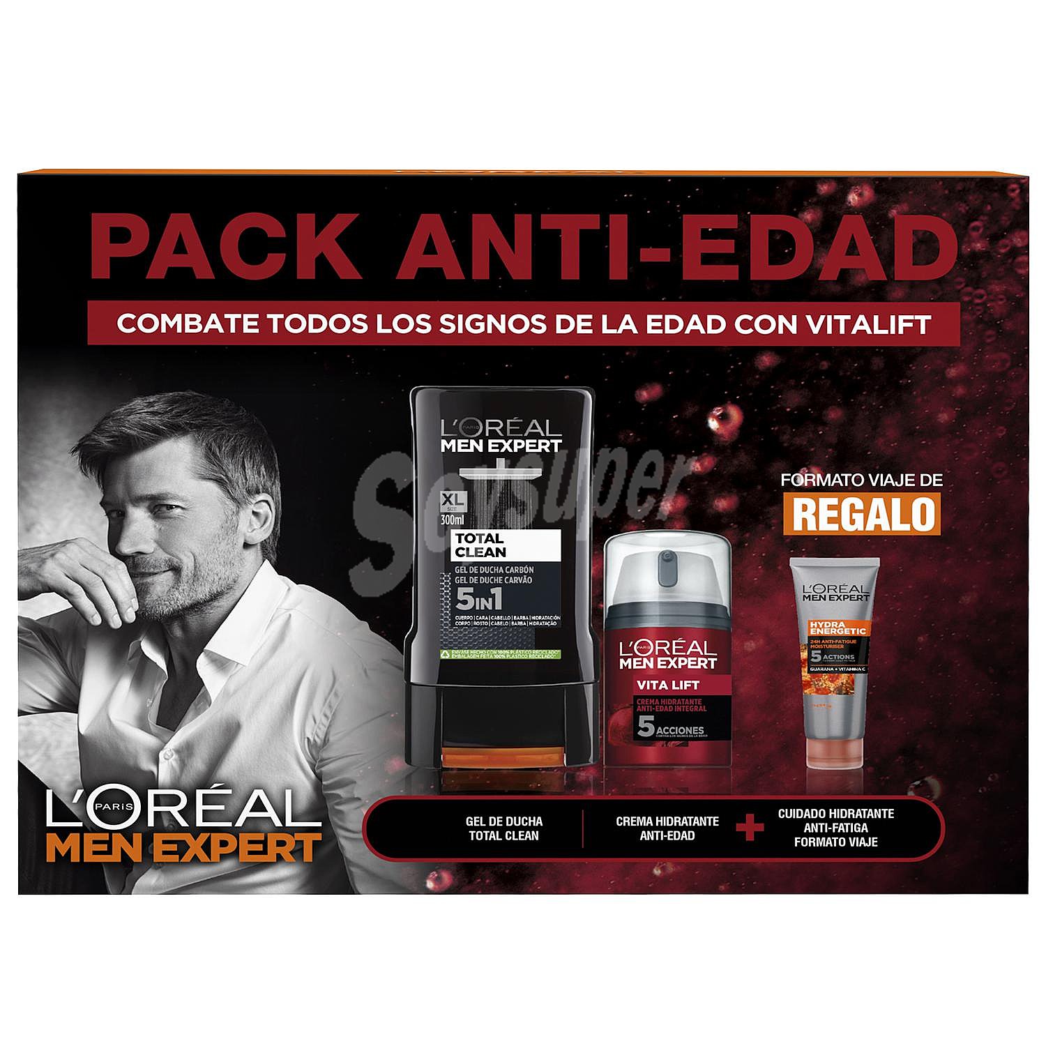 Estuche antiedad Vitalift : crema hidratante , gel de ducha Total Clean 300 ml y cuidado hidratante anti fatiga 20 ml